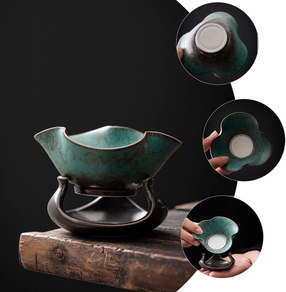 DOITOOL Colador de té de porcelana, 1 juego de infusor de té, filtro de té de cerámica retro, filtro de té de Kung Fu, colador de té de hojas