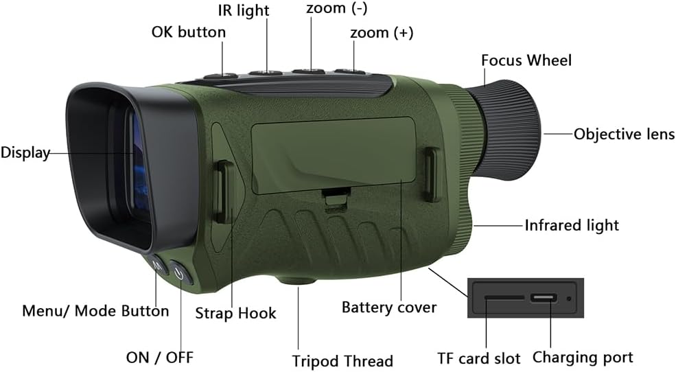 Gafas de visión nocturna, prismáticos digitales de visión nocturna infrarroja de 2.5 K y 48 MP para adultos, alcance de visión nocturna con zoom