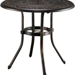 Henf Mesa de comedor de aluminio fundido para exteriores con agujero de paraguas de 2 pulgadas, 32 pulgadas de diámetro, mesa de comedor redonda Henf Mesa de comedor de aluminio fundido para exteriores con agujero de paraguas de 2 pulgadas, 32 pulgadas de diámetro, mesa de comedor redonda