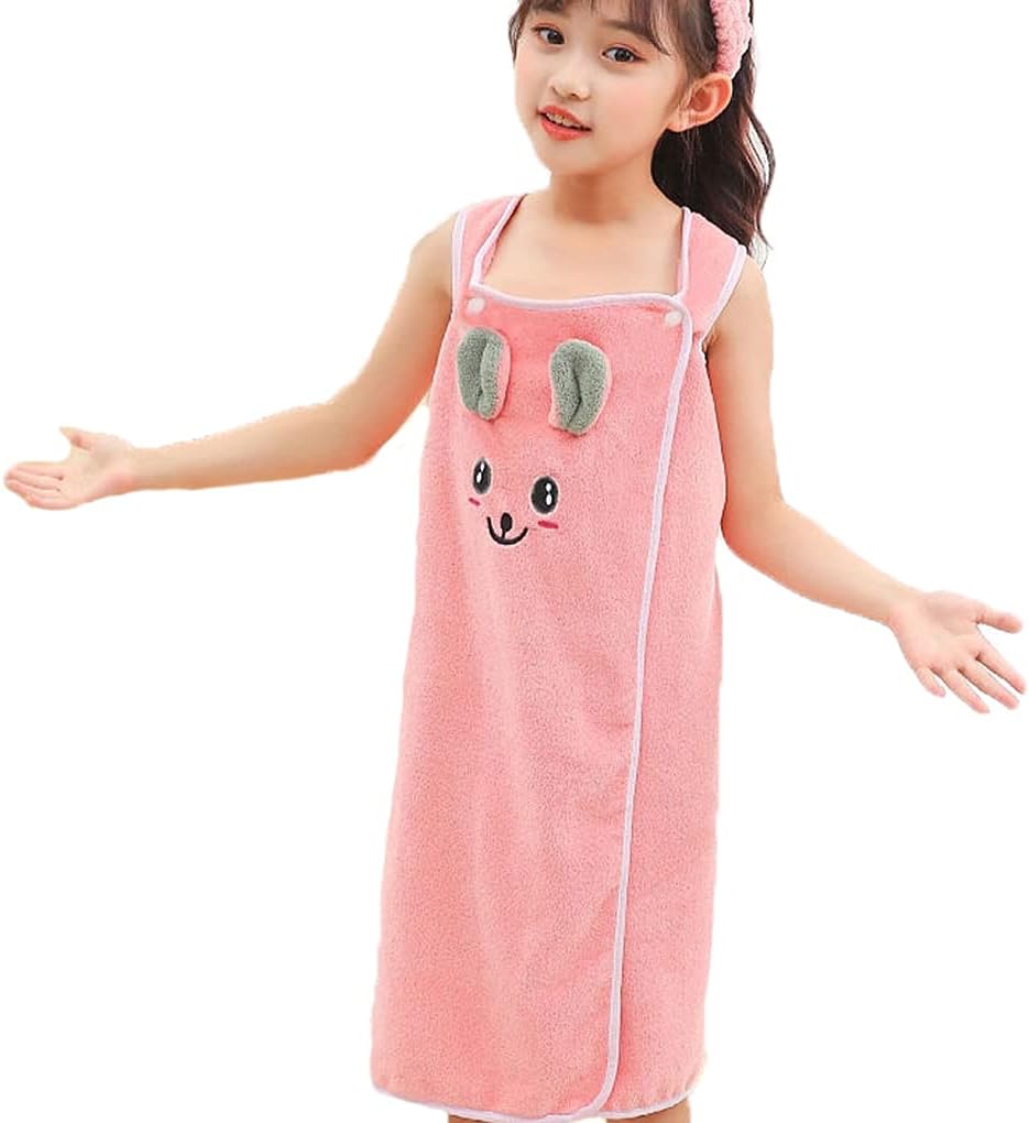 Toalla de baño suave para niñas con conejo de cartón, toalla de playa absorbente de agua para niños, bata de baño, vestido de tubo de ducha