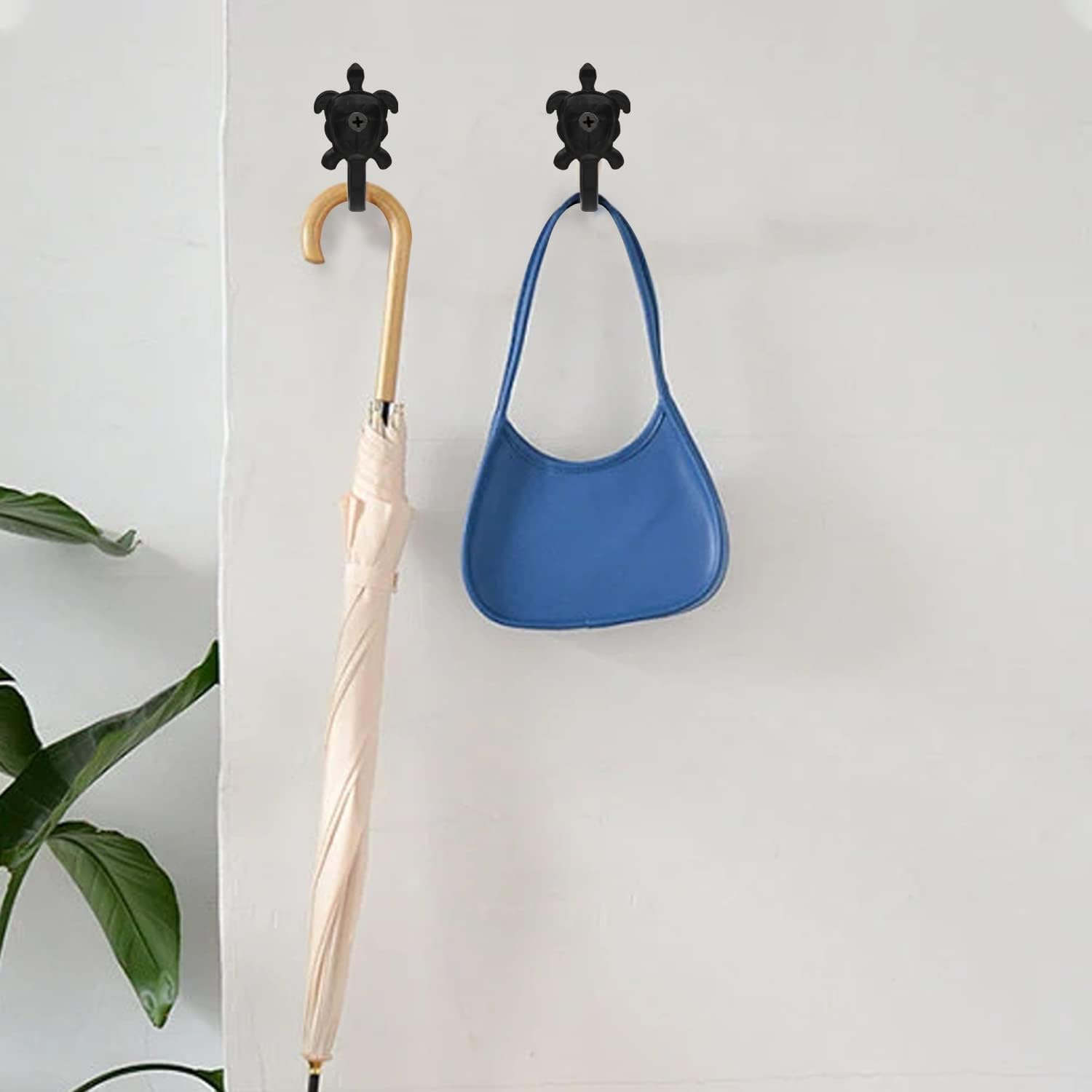 Paquete de 5 ganchos de pared para colgar abrigos, bufandas, bolsos, mochilas, mochilas, decoración del hogar (tortuga negra)
