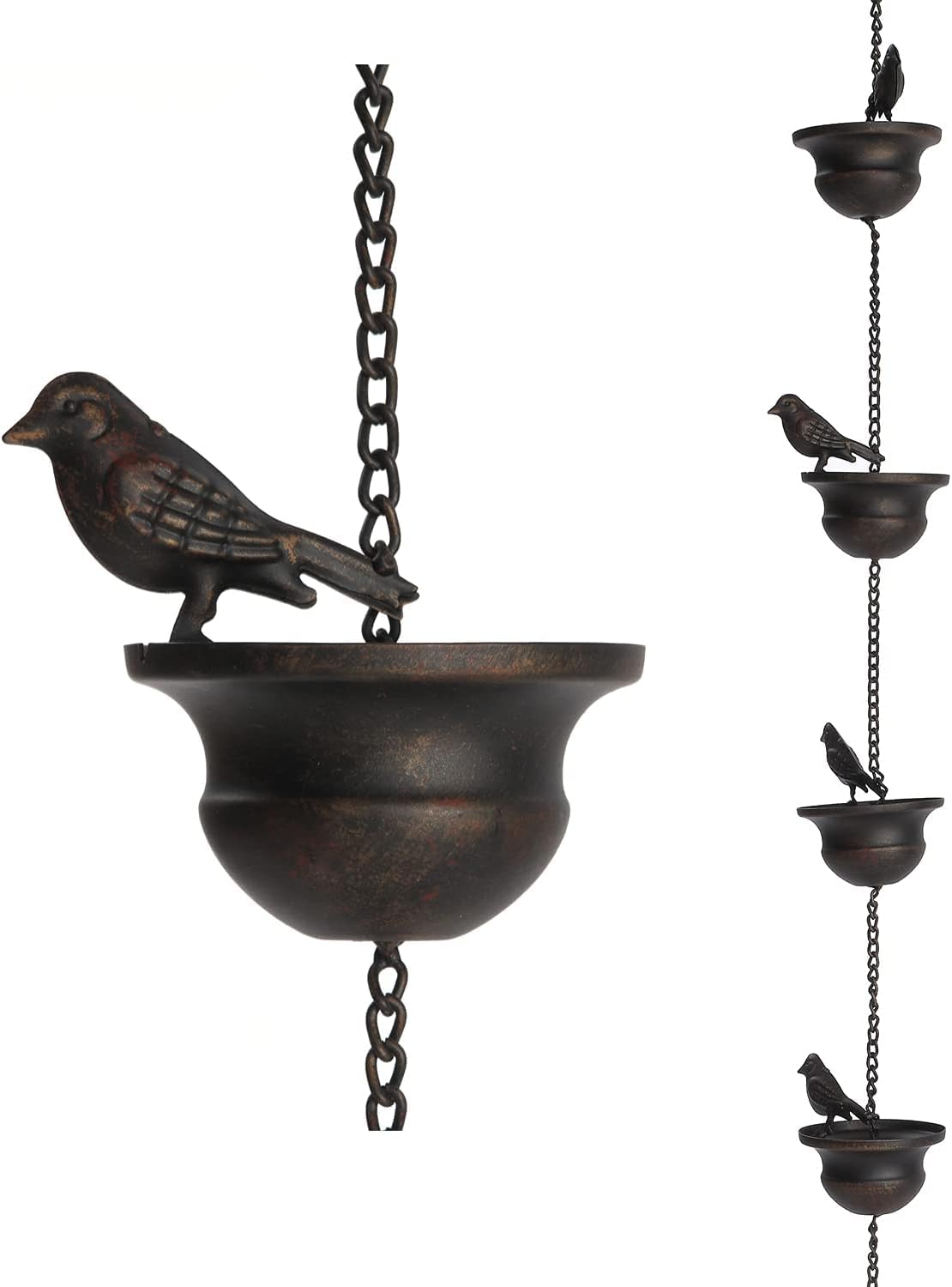 Jemeni Cadena móvil de lluvia para pájaros de 8.5 pies para canaletas con colgador adjunto, bronce oscuro