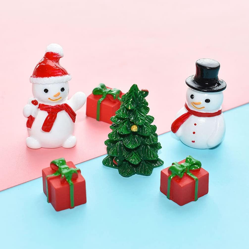 Gadpiparty 10 figuras de muñeco de nieve de Navidad en miniatura, figuras de Navidad, mini muñecos de nieve de resina, micro adornos de paisaje para