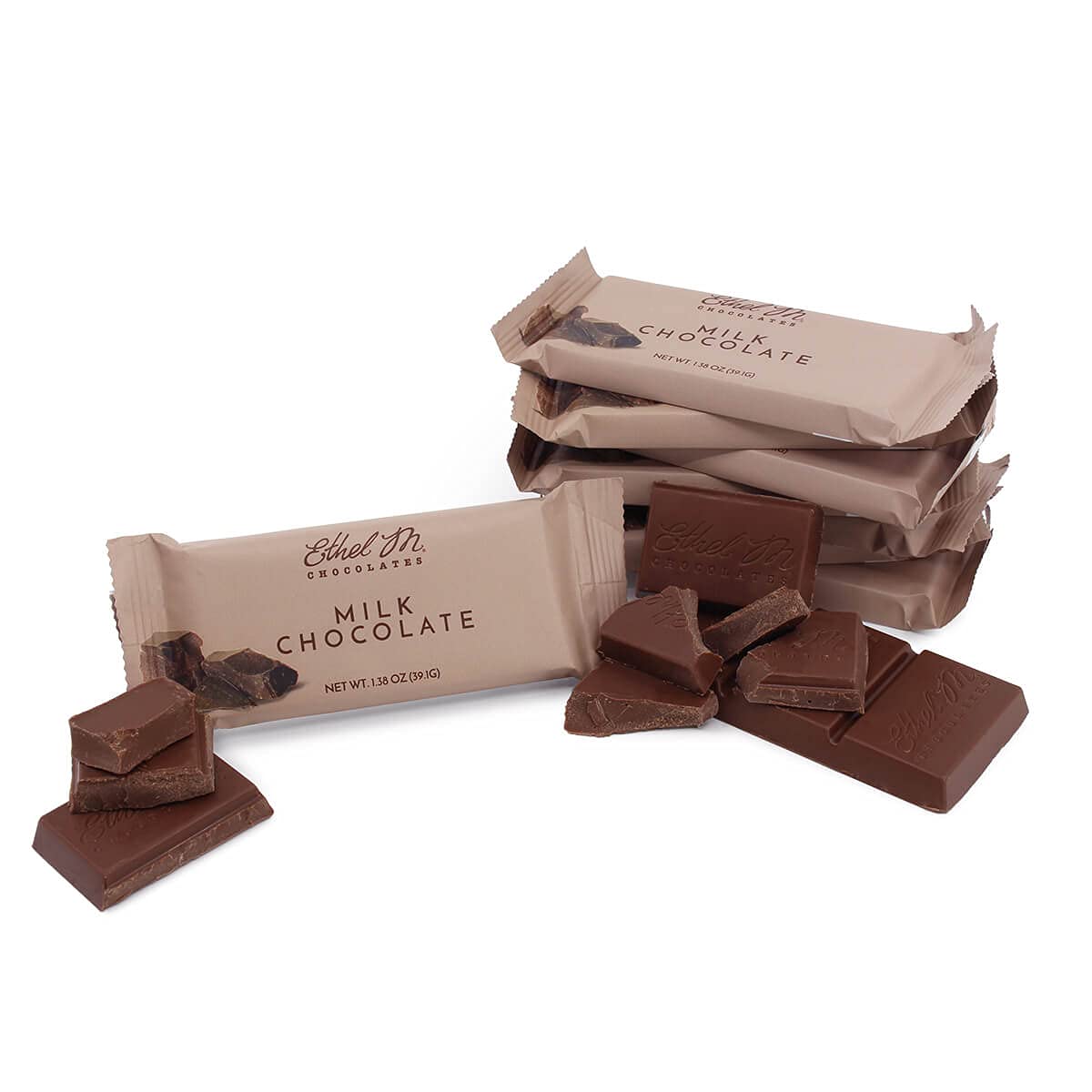 Ethel M Chocolates Juego de 8 barras de chocolate con leche de alta calidad, envueltas individualmente, 1.38 oz cada una