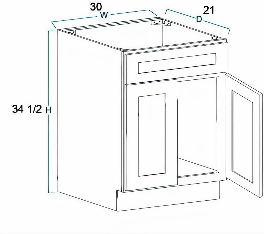 Lavabo de baño blanco con base de coctelera de 24″30″36″ de ancho, armario listo para montar (30″ de ancho)