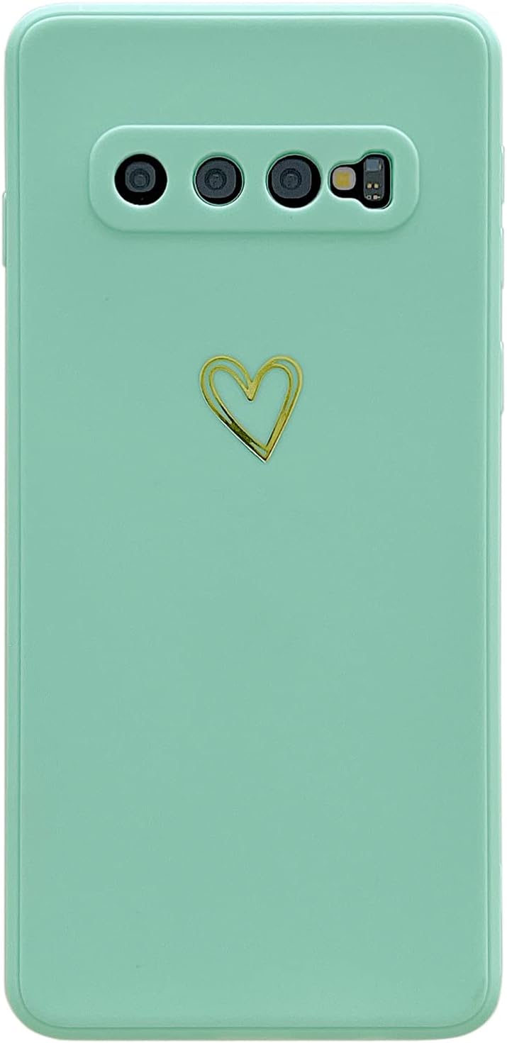 Qokey Funda para Samsung Galaxy S10 (no compatible con S10+), funda de teléfono chapado en amor, lindo patrón de corazón dorado suave a prueba de
