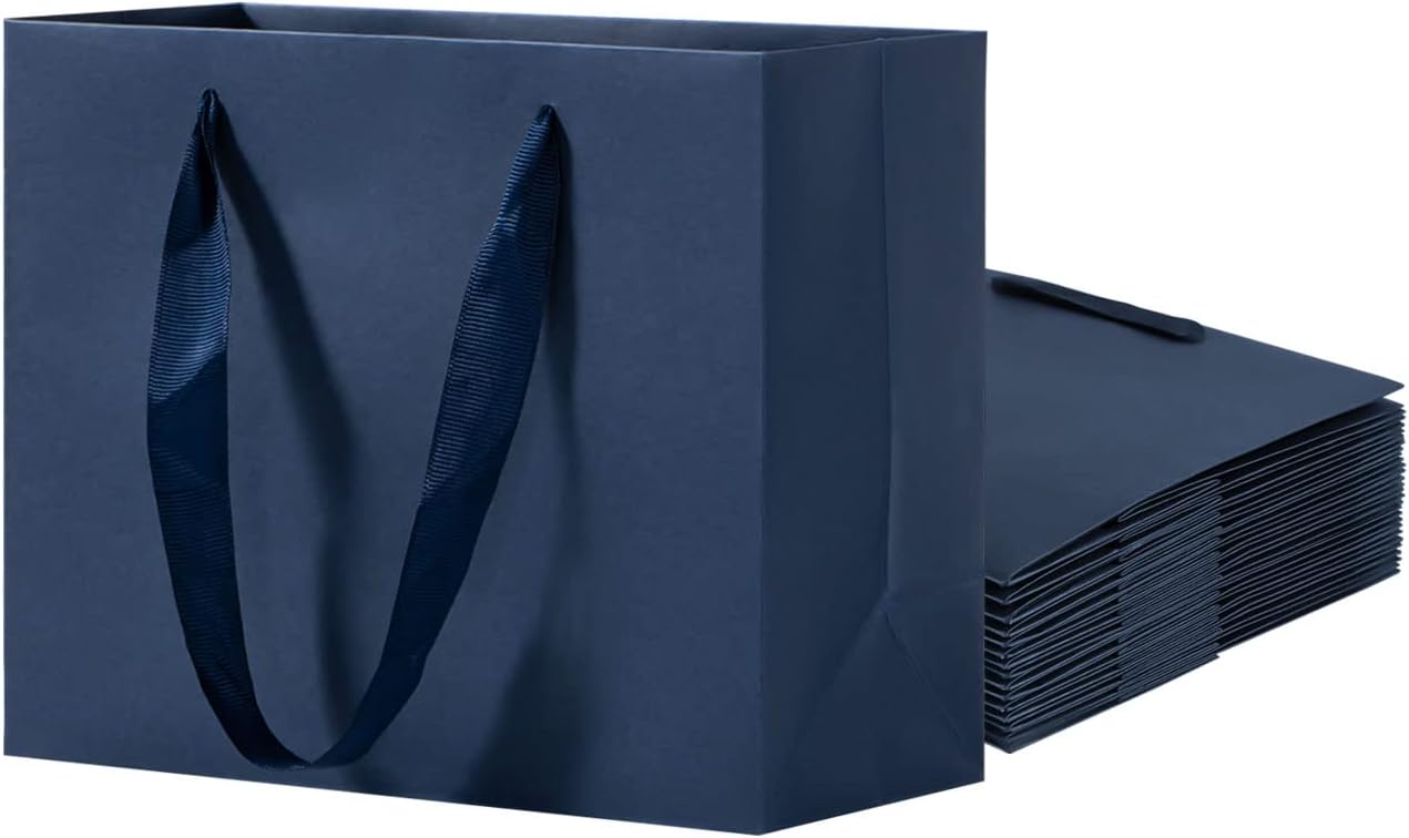 driew Bolsas de regalo grandes de color azul marino, paquete de 12 bolsas de regalo extra grandes azul marino, asas de cinta, bolsas de regalo de