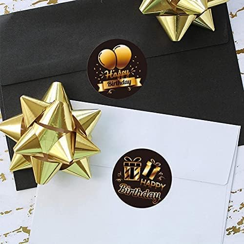 Calcomanías redondas de cumpleaños negras y doradas, etiquetas redondas de papel de aluminio dorado para regalos de cumpleaños, bolsas, caja de