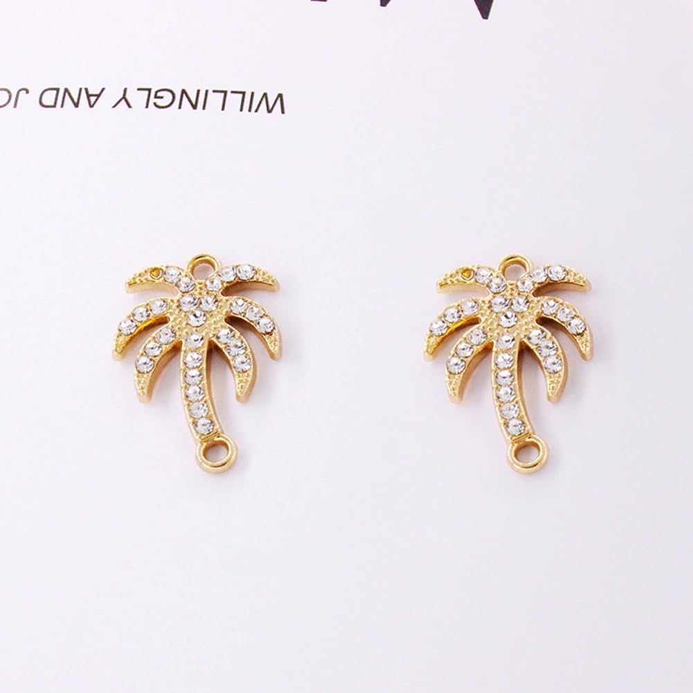 30 dijes de aleación dorada con eslabones de palmera tropical hawaiana con diamantes de imitación, colgantes para collares, pulseras, joyería,