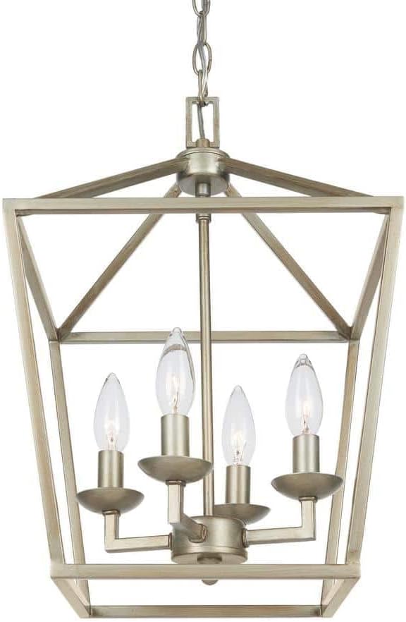 Home Decorators Collection Weyburn – Lámpara de araña de 4 luces con hojas de plata antigua