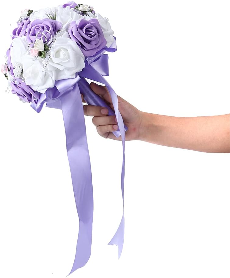 TOPINCN Ramo artificial, simulación de novia, ramo de boda, suministros de decoración para ramos de boda, centros de mesa, arreglos (morado)
