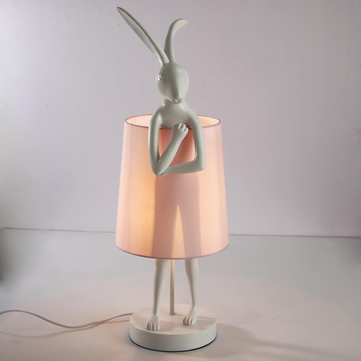 Lámparas de mesa de conejo, lámpara de mesa de conejo blanco de 25.6 pulgadas para dormitorio, lámpara de mesita de noche para niños, luz de conejo