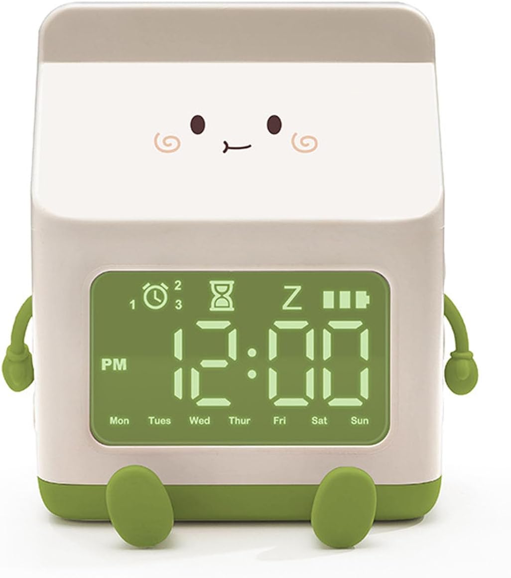 Reloj despertador para estudiantes, forma de caja de leche, pantalla transparente, función de cuenta regresiva, función de cuenta regresiva, reloj