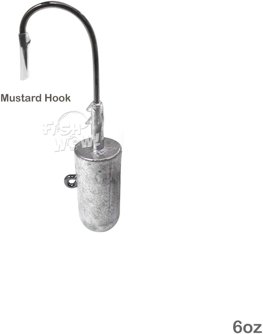 2 piezas Fish WOW! 6oz Glow Bullet Jighead Plain Jig Head Spin Fish Bait Pesado Swimbait sin pintar Cabezas de Plantilla con 32786 MUSTAD 100 Gancho