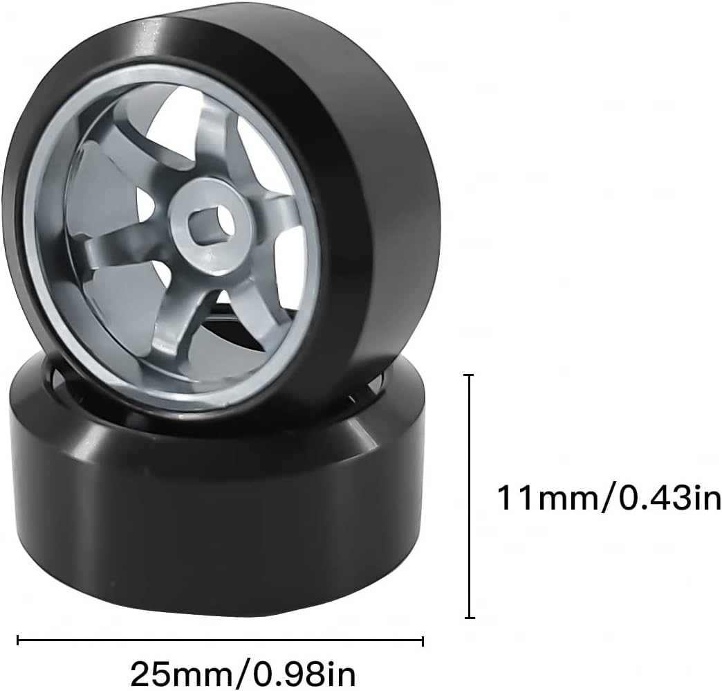 Llantas de rueda de 6 radios y neumáticos de deriva de coche RC para 128 RC Hobby modelo, 2 N+2* W 4 llantas de aleación de aluminio de 0.787 in