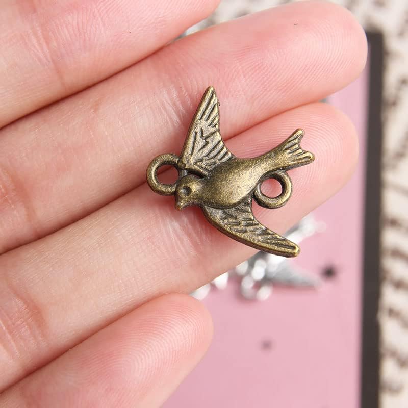 Opexicos 100 piezas de plata antigua golondrina pájaro encanto conector pulsera collar fabricación de joyas hecho a mano DIY