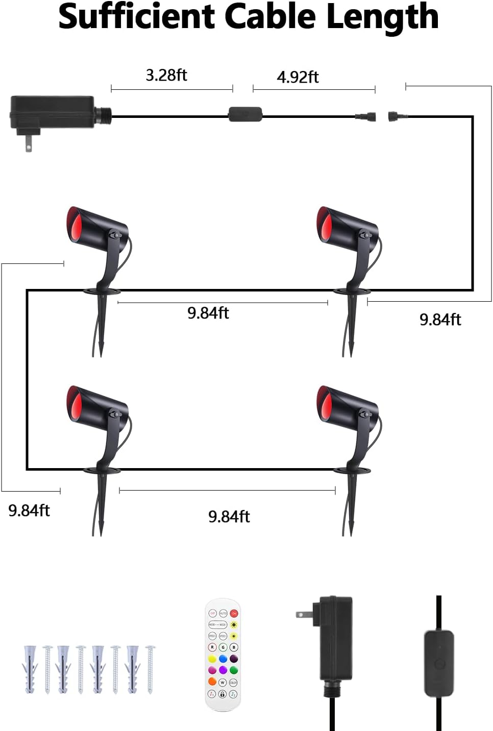 APPECK Iluminación inteligente de paisaje, focos de paisaje impermeables IP67, 3000LM regulables RGBICW luces de camino funcionan con Alexa, luces