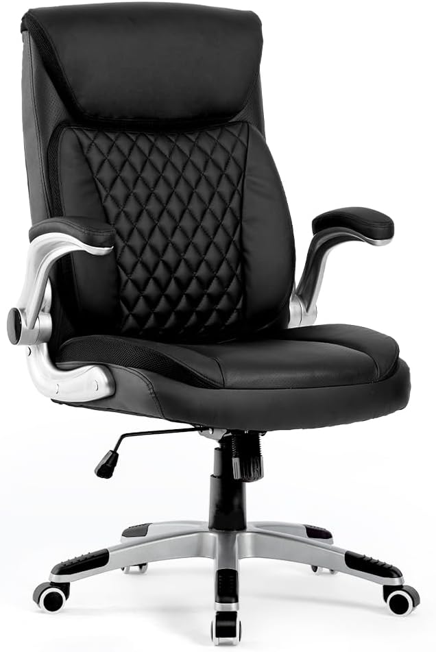 Silla de oficina grande y alta, silla de escritorio ejecutiva resistente con reposabrazos abatibles, respaldo alto, asiento ancho, acolchado grueso,