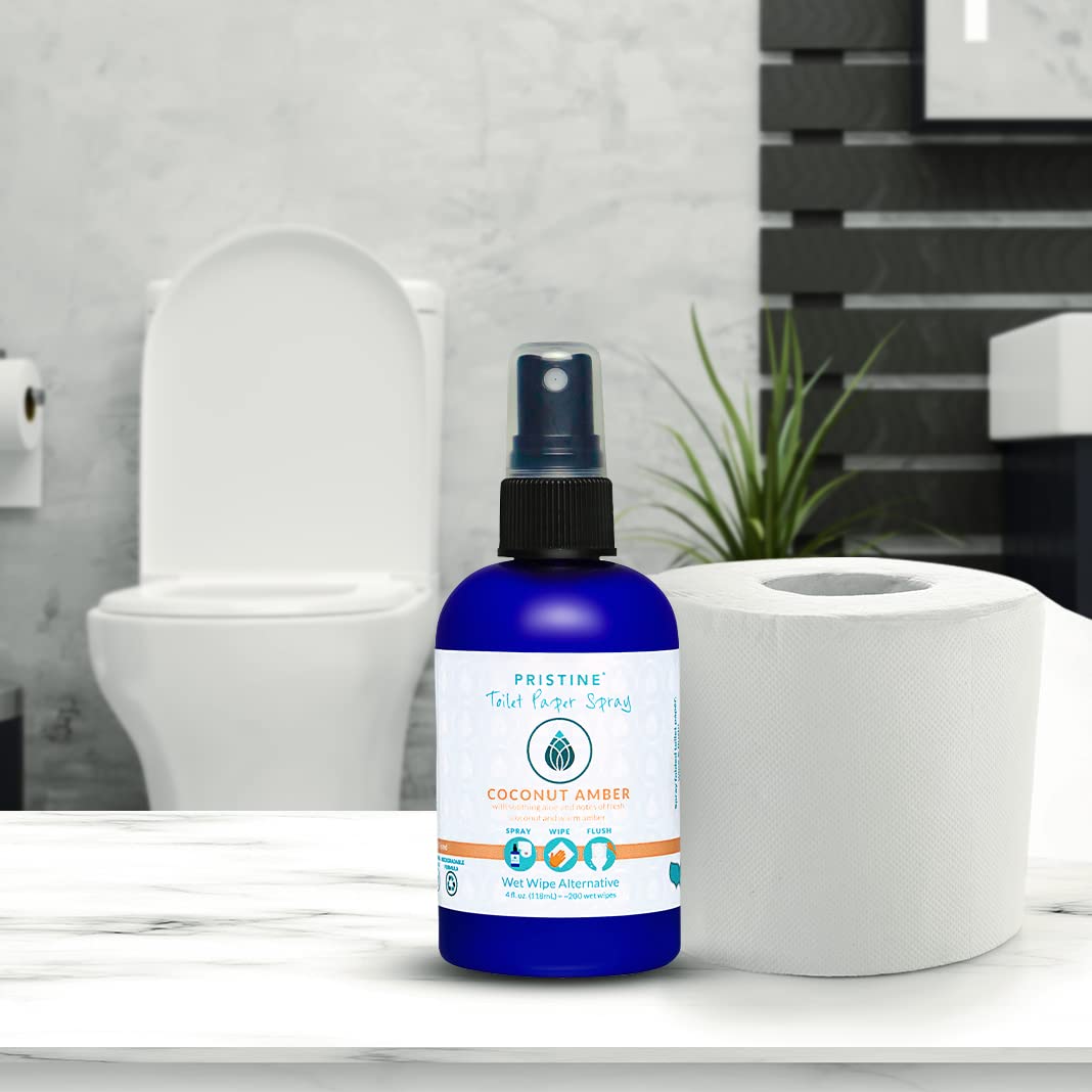 Pristine Spray de papel higiénico como se ve en Shark Tank, The Planet Friendly, alternativa más natural a las toallitas húmedas desechables – Ámbar