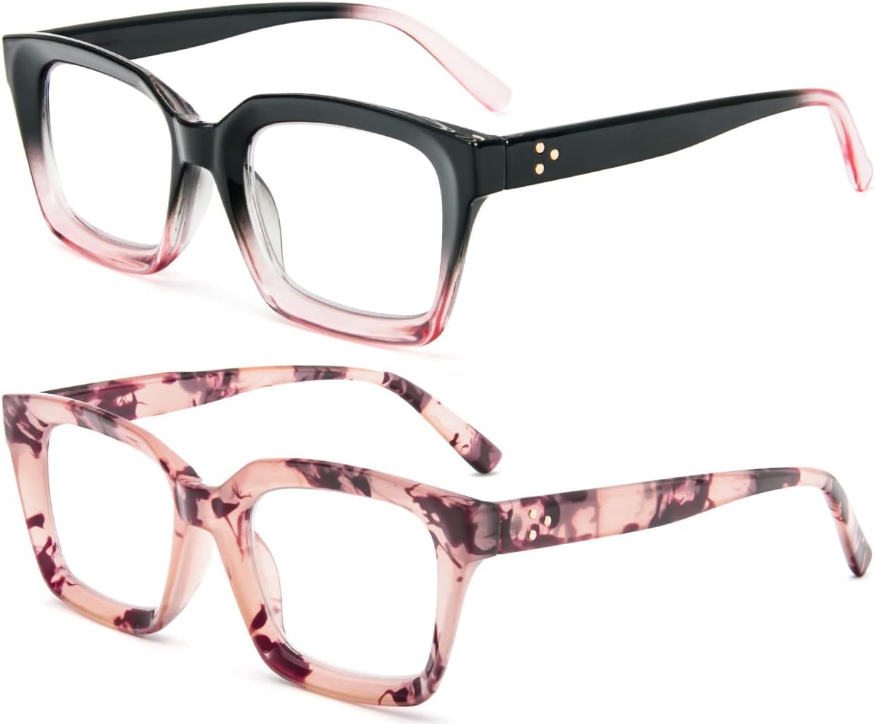 REAVEE Paquete de 2 lentes de lectura de gran tamaño estilo Oprah para mujeres y hombres, bloqueo de luz azul, estilo retro cuadrado grande