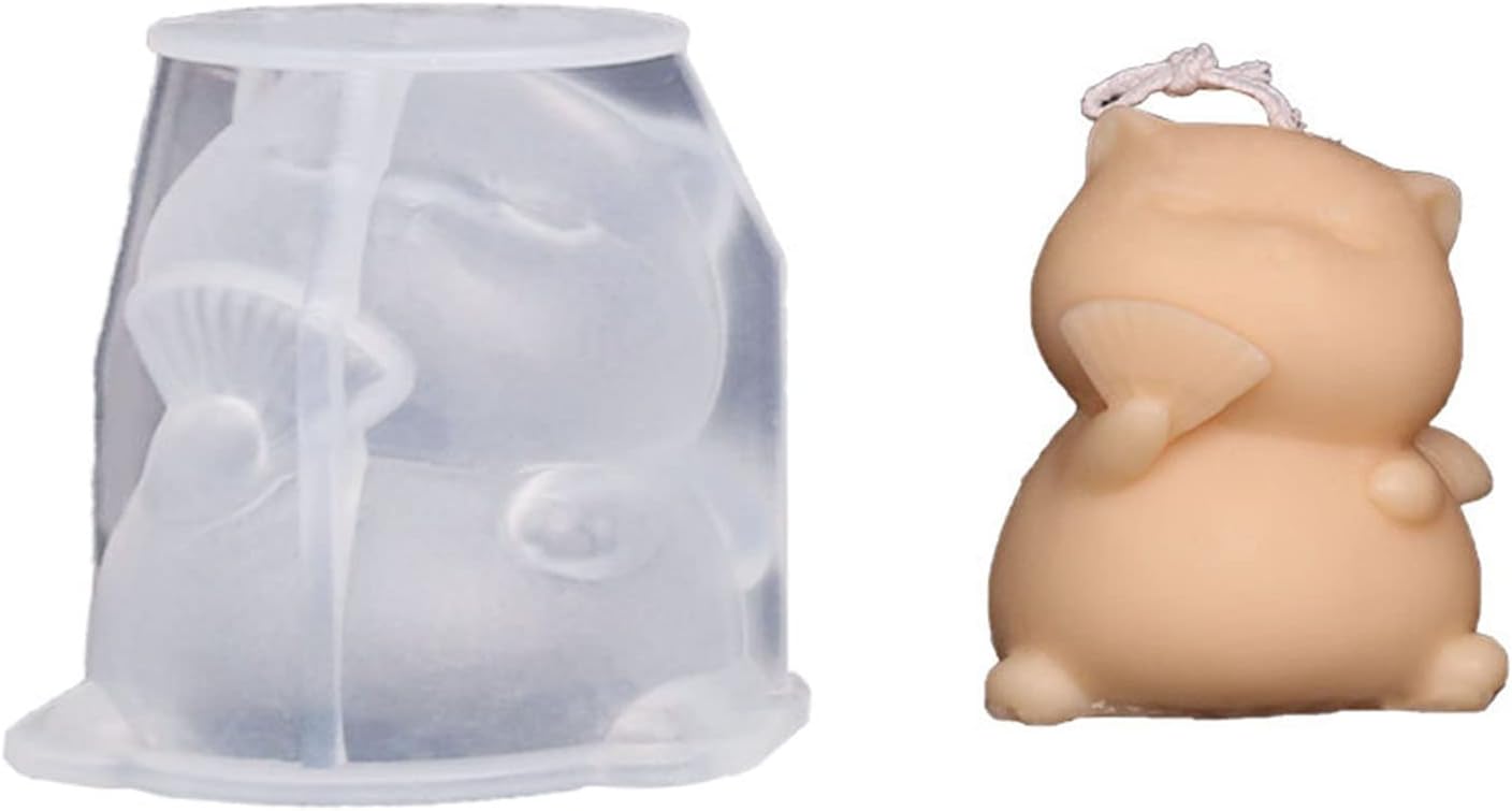 Fan-Holding Cat Cake Decoration Moulds DIY Chocolate Epoxy Mold Manual Candle Aromath Soap Molds for Decorations Fan-Holding Cat Soap Molds