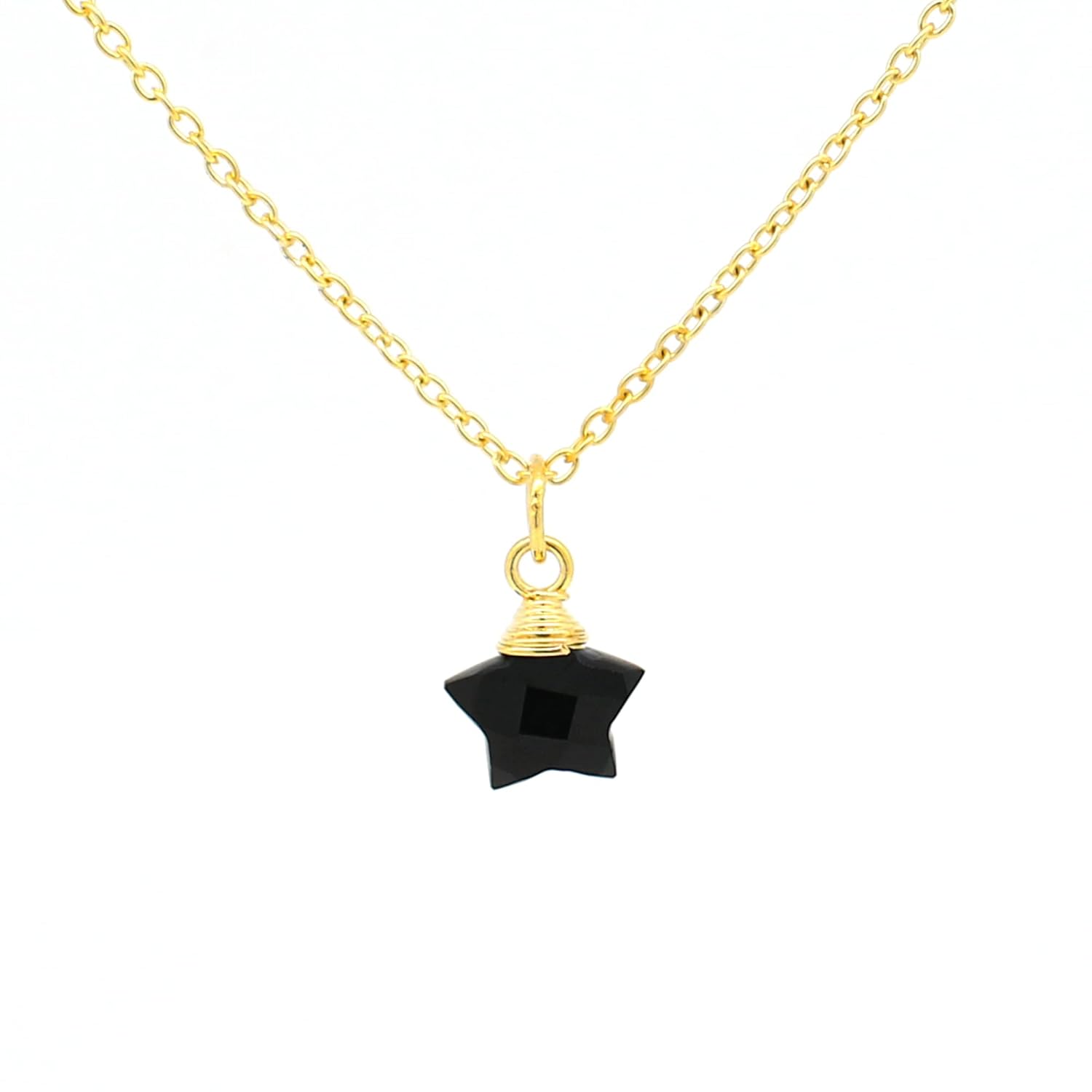 Gempires Black Onyx Star Pendant Necklace for women, black pendant for girls, handmade necklaces with gold plated adjustable chain 18 inch, star