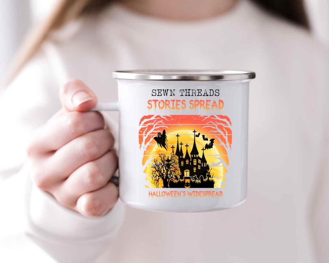 Inspirational Gift Spooky Threads Stories for Girls – Tales Of Halloween’s Widespread 12 Oz White Stainless Steel Camping Mug