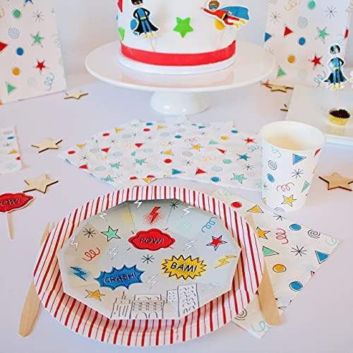 Platos de papel grandes de rayas rojas (juego de 8)  Vajilla roja  Platos de rayas rojas y blancas  Platos de papel de fiesta pirata de superhéroes
