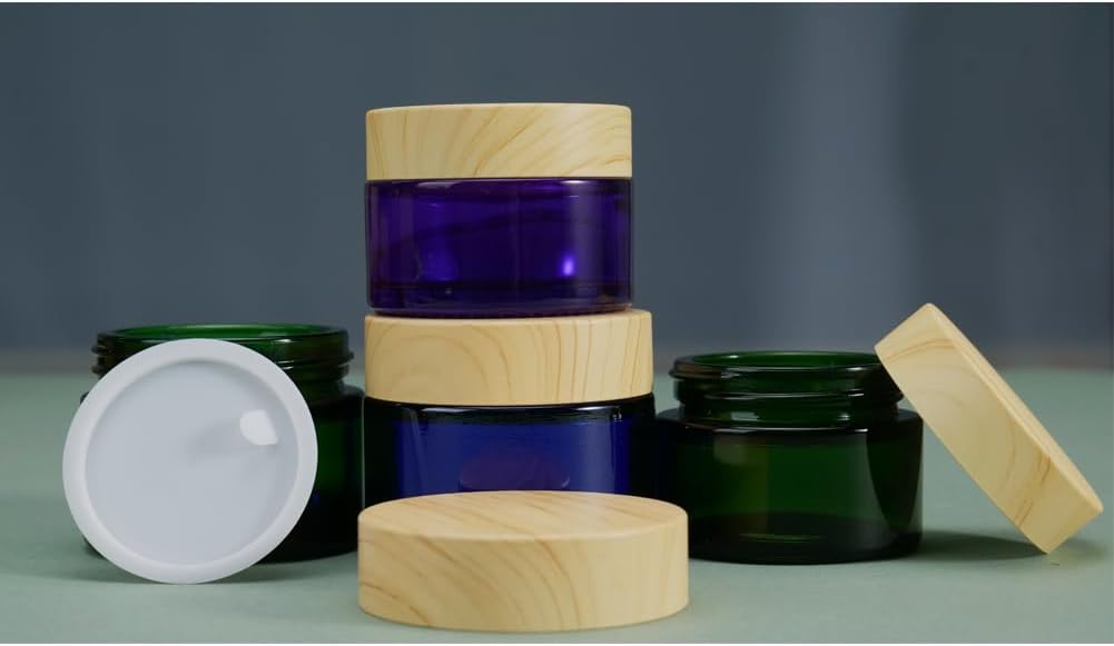 Paquete de 4 tarros de vidrio azul de 1.76 oz con tapas, tarros de crema recargable, tarros de crema cosmética, recipientes vacíos redondos para