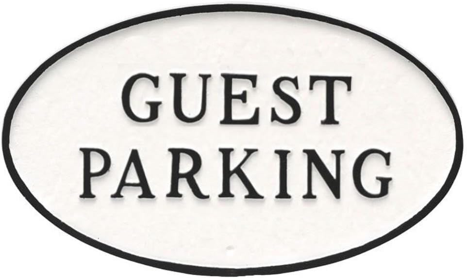 Placa ovalada de metal fundido para aparcamiento de invitados – Placa de exhibición de pared o césped – Señal de estacionamiento – Placa de negocios