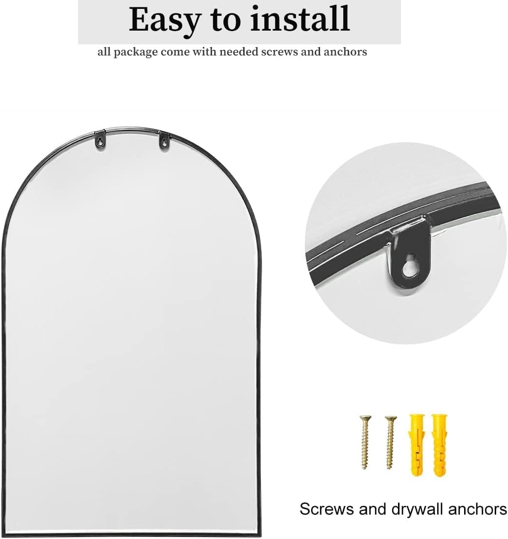 Espejo de pared arqueado, 30 x 20 pulgadas, espejo negro arco para tocador de baño, sala de estar o dormitorio, entrada, espejo de pared con arco
