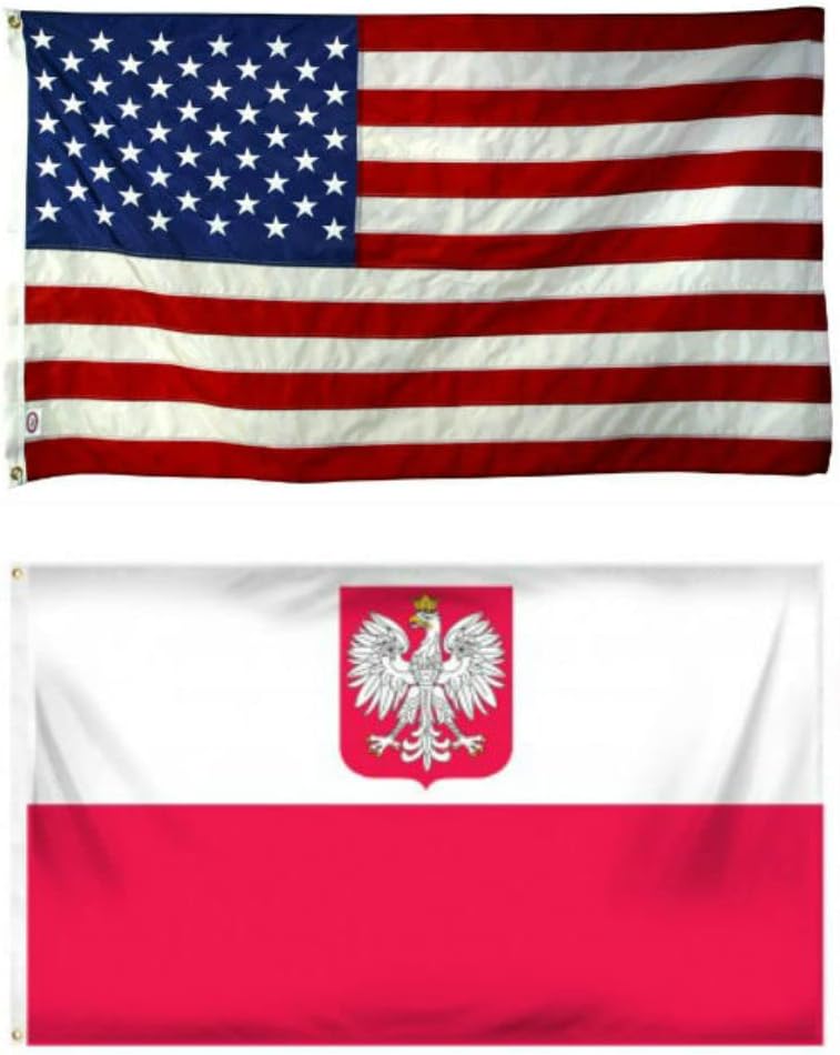 Premium 5×8 5’x8′ Combo USA & Poland Polish Flag grommets