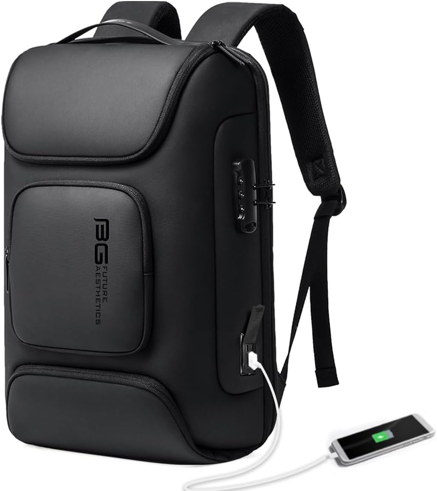 BANGE Mochila antirrobo con puerto de carga USB, mochila de negocios ligera para hombres y mujeres.., Negro (más), Computadora portátil