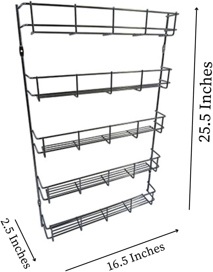 Evelots Estante de especias para puerta de despensa que se adapta a hasta 40 tarros, organizador de puerta de despensa de 5 niveles para colgar o