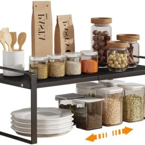 Organizador de estante de almacenamiento de gabinete expandible, organizadores de cocina y almacenamiento de metal resistente, estante de especias Organizador de estante de almacenamiento de gabinete expandible, organizadores de cocina y almacenamiento de metal resistente, estante de especias