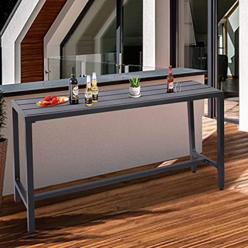 Mesa de bar al aire libre, mesa de barra de altura de mostrador de patio, mesa de bar rectangular de 63 pulgadas para patio, jardín, balcón, junto a