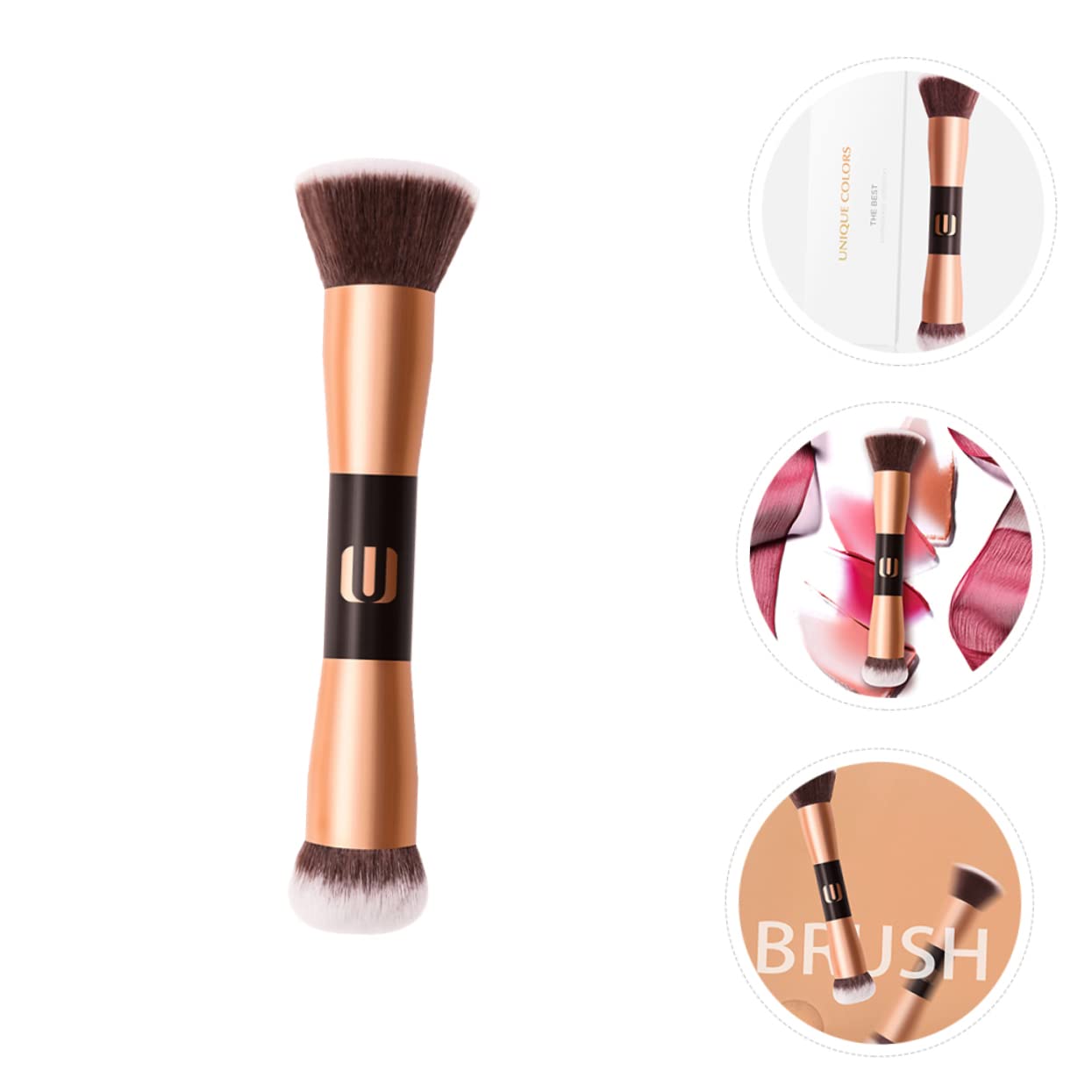 NOLITOY Brocha de maquillaje de doble extremo, herramientas faciales, bronceador, rubor líquido, sombra de ojos, cepillo de polvo, cepillo de