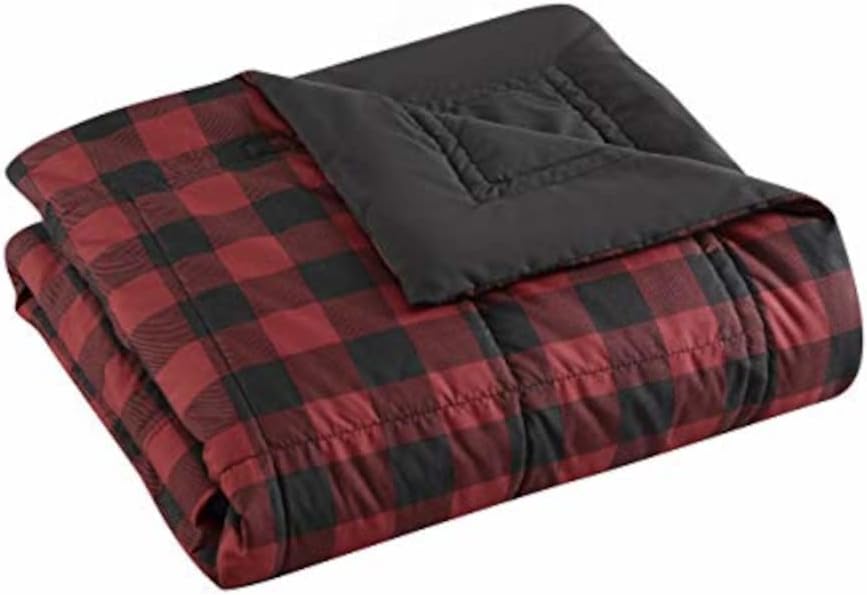 Eddie Bauer – Manta Queen, ropa de cama reversible ligera, decoración del hogar a cuadros de búfalo para todas las estaciones (rojonegro, Queen)
