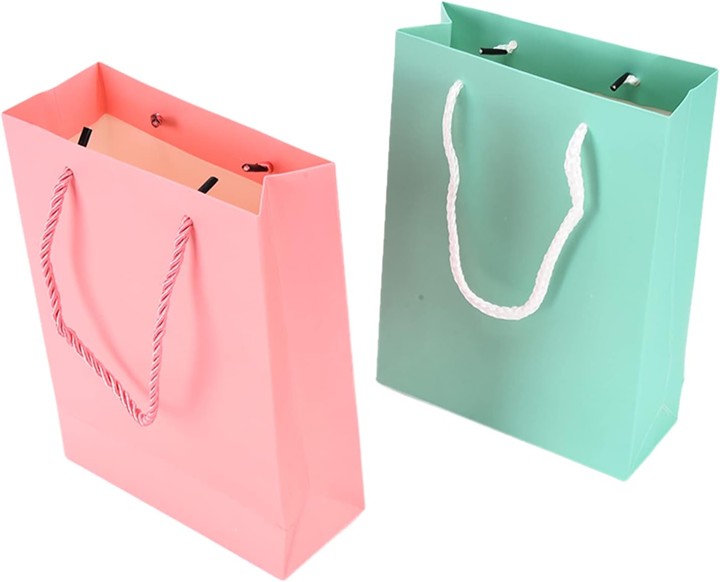 BORDSTRACT Bolsas de embalaje de regalo de papel, 10 bolsas reutilizables de color puro, 5 rosas y 5 verdes con asa, bolsa vertical de regalo para