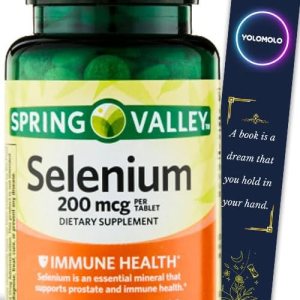 Tabletas de suplemento dietético de selenio para la salud inmunológica Spring Valley, 200 mcg, 100 unidades y marcapáginas de regalo YOLOMOLO Tabletas de suplemento dietético de selenio para la salud inmunológica Spring Valley, 200 mcg, 100 unidades y marcapáginas de regalo YOLOMOLO