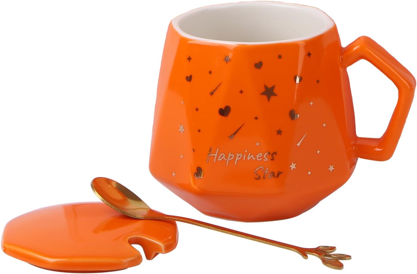 Bonito juego de tazas de café, tazas de café de cerámica con tapas, cuchara dorada y caja de regalo, regalo para mujeres, hombres, amigos, hermanas.