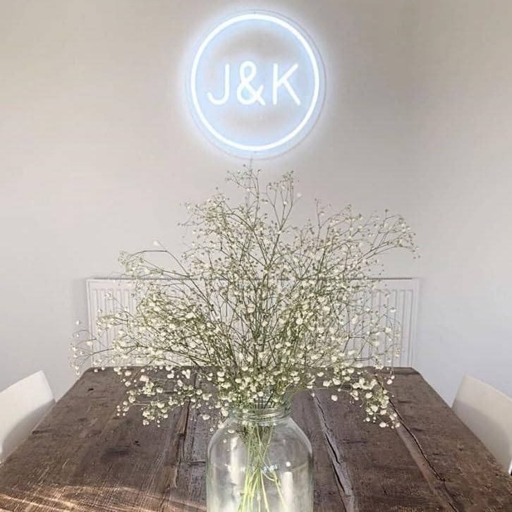 Letrero de neón de boda con iniciales circulares, letrero de neón con nombre de Coulps, letrero de neón personalizado para decoración del hogar, luz