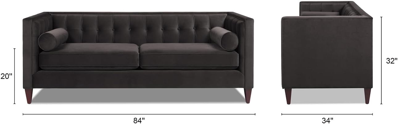 Jennifer Taylor Home, Colección Jack – Moderno sofá tapizado a mano con 2 cojines de apoyo, 84 pulgadas, color gris oscuro