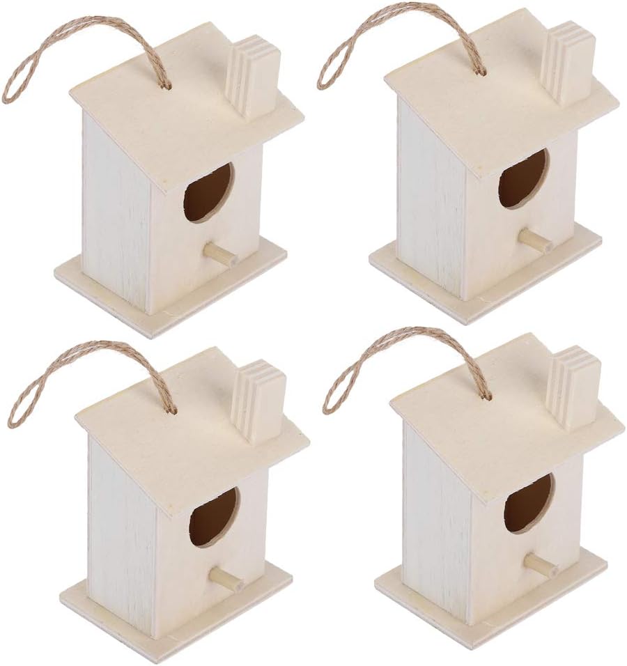 Fydun 4 adornos innovadores de madera para colgar en casa de pájaros, para decoración de jardín al aire libre, patio, 4 piezas, innovador colgante