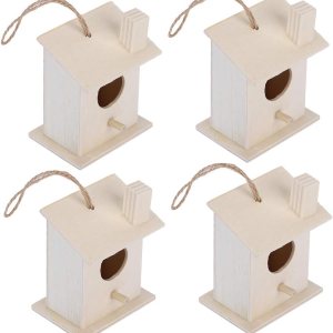 Fydun 4 adornos innovadores de madera para colgar en casa de pájaros, para decoración de jardín al aire libre, patio, 4 piezas, innovador colgante Fydun 4 adornos innovadores de madera para colgar en casa de pájaros, para decoración de jardín al aire libre, patio, 4 piezas, innovador colgante