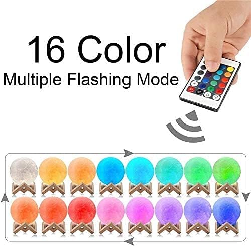 Lámpara de luna de 6.1 pulgadas, 16 colores LED con impresión 3D, luz de luna con soporte, control remoto y táctil y recargable por USB para niños,
