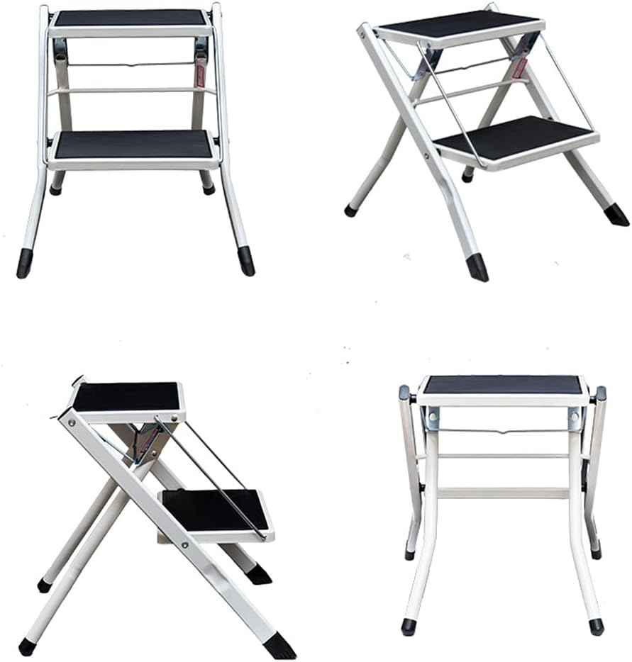 Taburete plegable de hierro forjado de 2 pisos, taburete plegable portátil para cambiar zapatos, silla plegable forjada para el hogar, cocina,