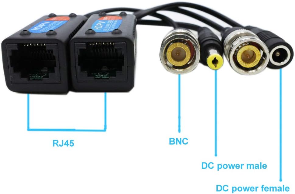 Transmisor transceptor pasivo Balun RJ45 HD-CVITVIAHDCVBS 8MP con DC incorporada protección de supresión transitoria para CCTV seguridad DVR sistema