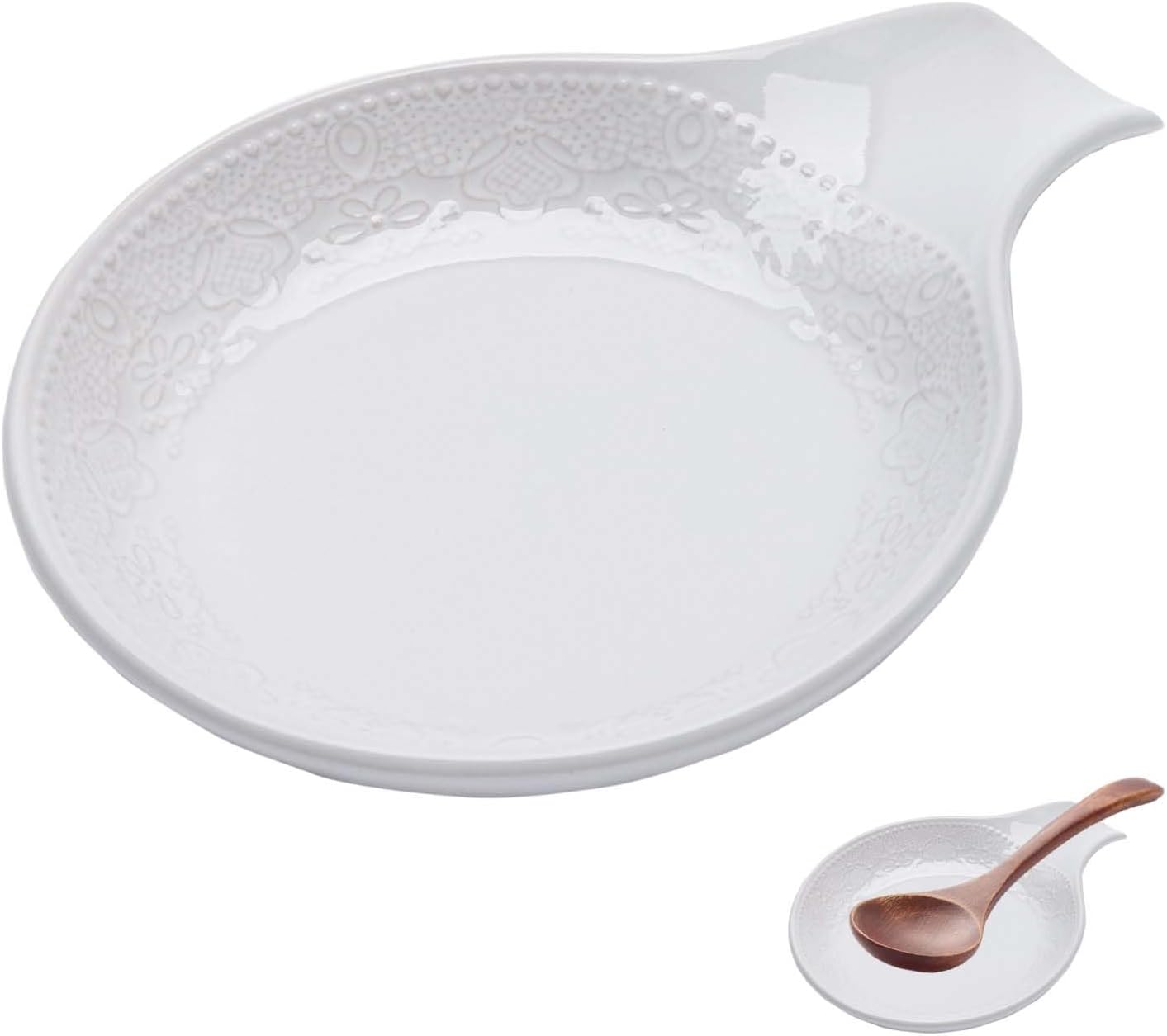 FE FUN ELEME – Soporte para cucharas de cerámica para encimera de cocina, soporte de cuchara grande de encaje en relieve para estufa, soporte de