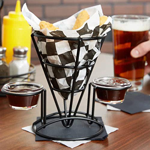 G.E.T. Enterprises – Soporte de metal negro para papas fritas con dos soportes para tazas de salsa, colección de utensilios especiales con